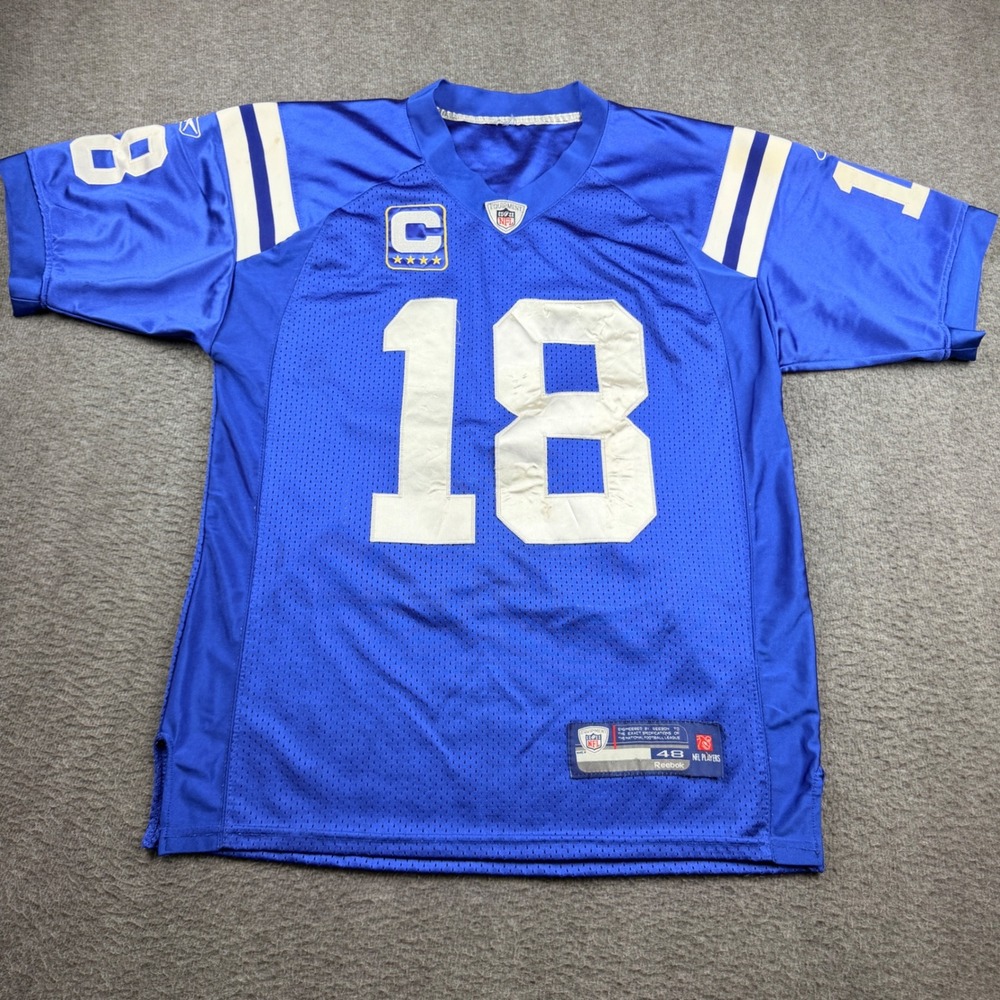 Reebok Peyton Manning Indianapolis Colts Jersey Blue Men's Size 48 Captain Patch